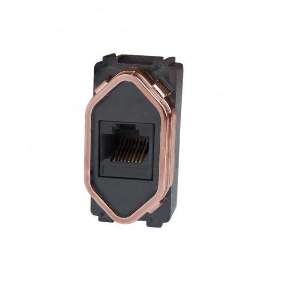 Modulo Rj45 (Internet) - Novara Preto Birlhante c/ Ouro Rose